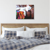 恋ピットブル犬がソファで寝る キャンバスプリント (インサイチュ (寝室))