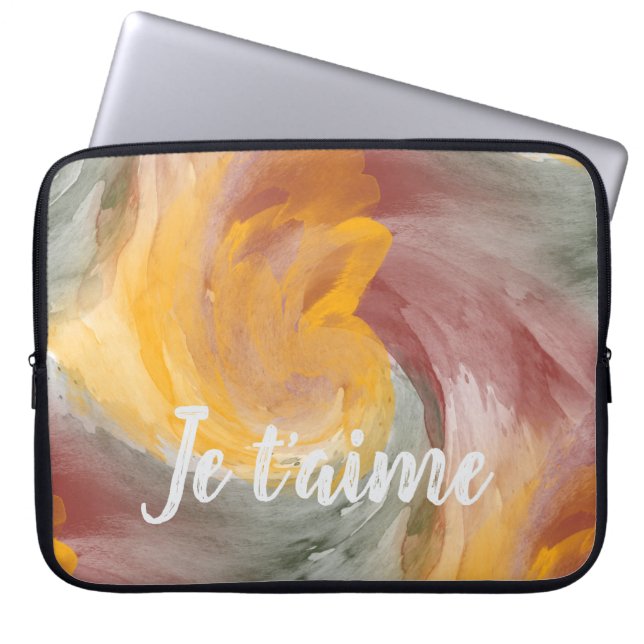 恋フランスの秋の水色の渦巻き絵を描き ラップトップスリーブ (正面)