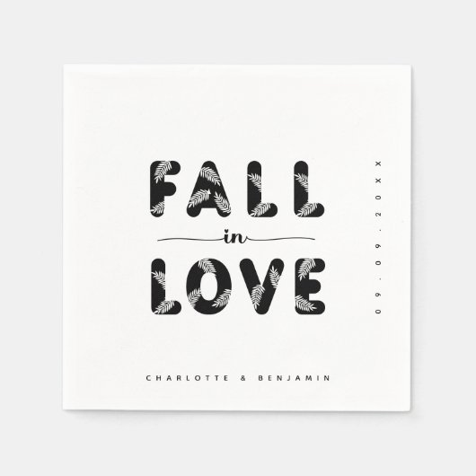 恋モダン秋 |ブラック&ホワイト結婚ズ スタンダードカクテルナプキン (正面)