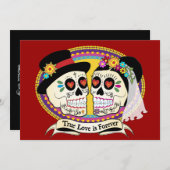 恋人たちのお菓子の頭蓋骨の招待状（英語） 招待状 (正面/裏面)