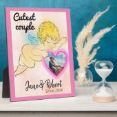 恋人たちの写真を飾った「save the date」ポストカード（木製）ｂ フォトプラーク (側面)