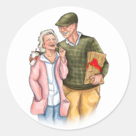 恋人たちの結婚記念日、老夫婦、かわいい ラウンドシール