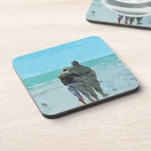 恋人たちの記念日をビーチ抽象芸術 コースター (左側)