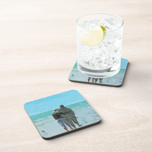 恋人たちの記念日をビーチ抽象芸術 コースター (右側)