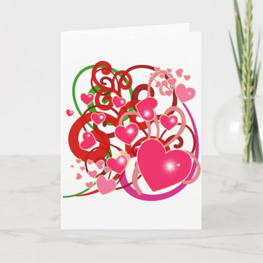 恋人たちの輝くハートとスクロール カード (正面)