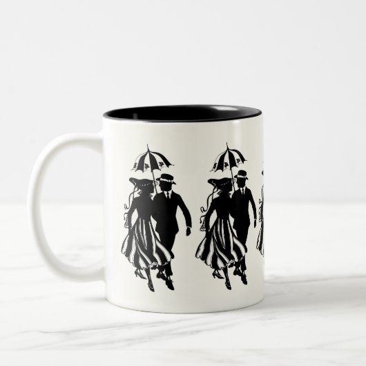 恋人とソウルメイトヴィンテージカップルのシルエット ツートーンマグカップ (左)