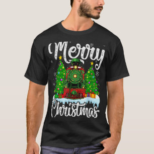 恋人のための面白いクリスマスイルミネーションサンタトレイン Tシャツ