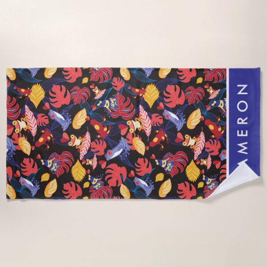 恋人のカエルのあなたの一流の|パターンを加えて下さい ビーチタオル (正面)