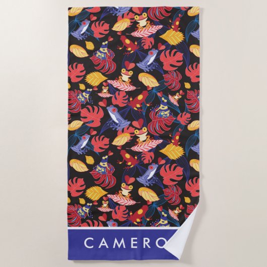 恋人のカエルのあなたの一流の|パターンを加えて下さい ビーチタオル (正面)