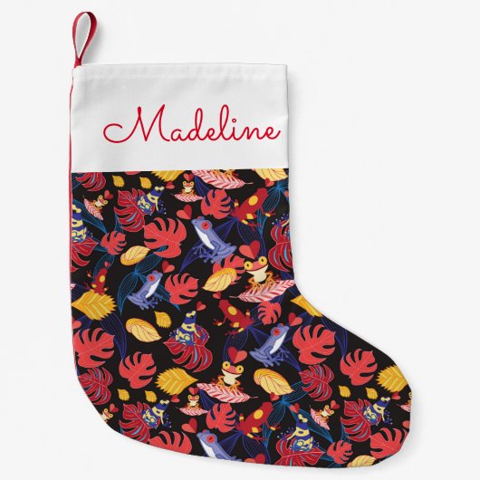 恋人のカエルのパターンは|あなたの名前を加えます スモールクリスマスストッキング (正面)