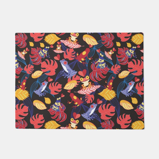 恋人のカエルのパターン ドアマット (正面)