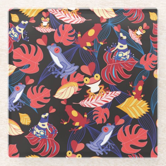 恋人のカエル2のパターン ガラスコースター (正面)