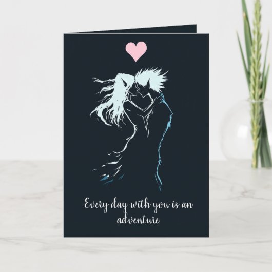 恋人のシルエットとハートバレンタイン カード (正面)