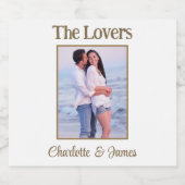 恋人のタロットカードカップル名とフォトホワイト スパークリングワインラベル (シングルラベル)