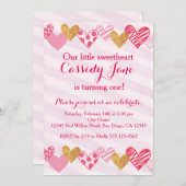 恋人のハートの誕生日の招待状 招待状 (正面/裏面)