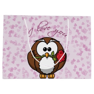 恋人のフクロウ- Valentineのギフトバッグ ラージペーパーバッグ