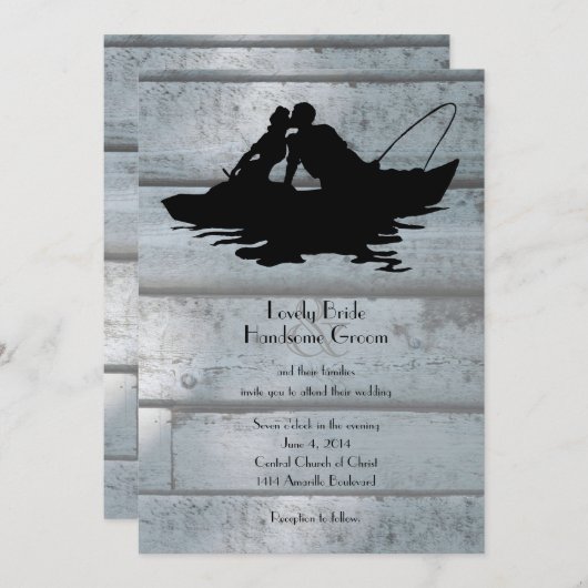 恋人のボートの結婚式招待状を採取するヴィンテージ 招待状 (正面/裏面)