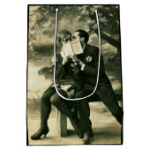 恋人の秘密セクシーヴィンテージピンアップカップル愛 ミディアムペーパーバッグ (裏面)