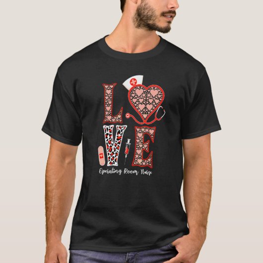 恋人の聴診器とハートの手術室看護師 Tシャツ (正面)
