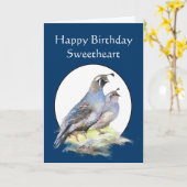 恋人の誕生日のカスタムなカンムリウズラの鳥 カード (黄色い花)