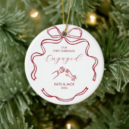 恋人の赤いクリスマス 婚約記念日フォト セラミックオーナメント