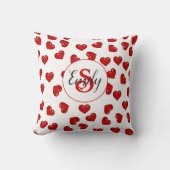 恋人の赤いハートパターンの白モノグラムの色 クッション (正面)