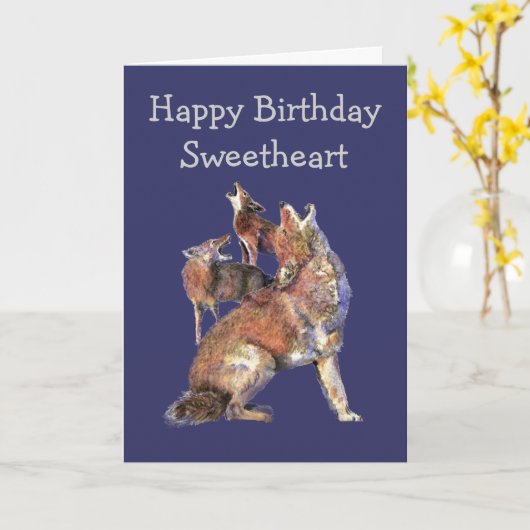 恋人の野生の事の誕生日のおもしろいのコヨーテ動物 カード (黄色い花)