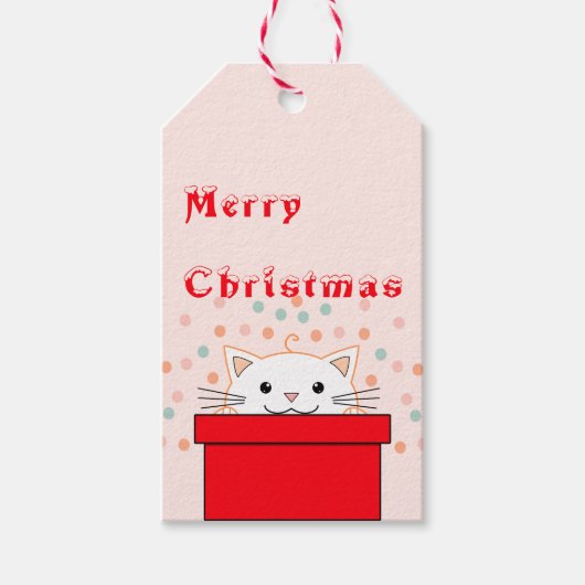 恋人へのクリスマスギフトタグ | 箱の後ろに隠れたかわいい猫 ギフトタグ (正面)