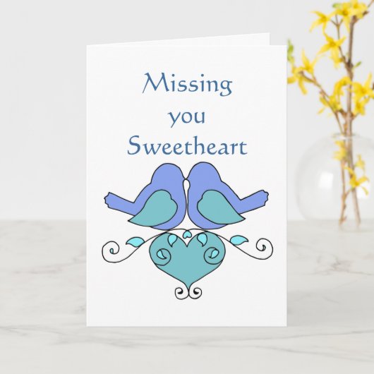 恋人を恋しく思います青い仲の良い恋人同士花柄のハート カード (黄色い花)