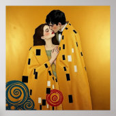 恋人カップルキスをするイン金ゴールド❤️新しいアート ポスター (正面)