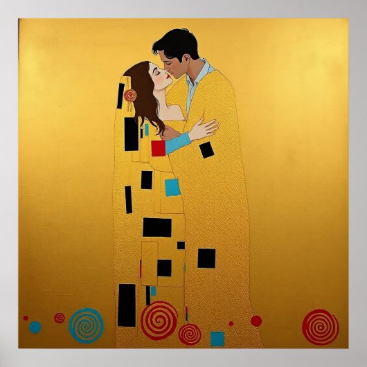 恋人キスイン金ゴールド&ブリリアントカラー❤️ヴィンテージ ポスター (正面)