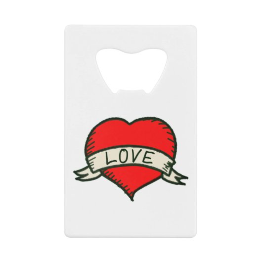 恋人ハート図形スケッチ クレジットカード栓抜き (正面)