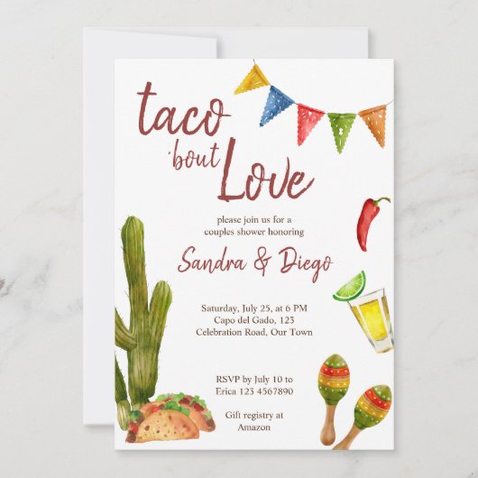 恋人同士のタコのシャワーメキシコのフェスタ 招待状 (正面)