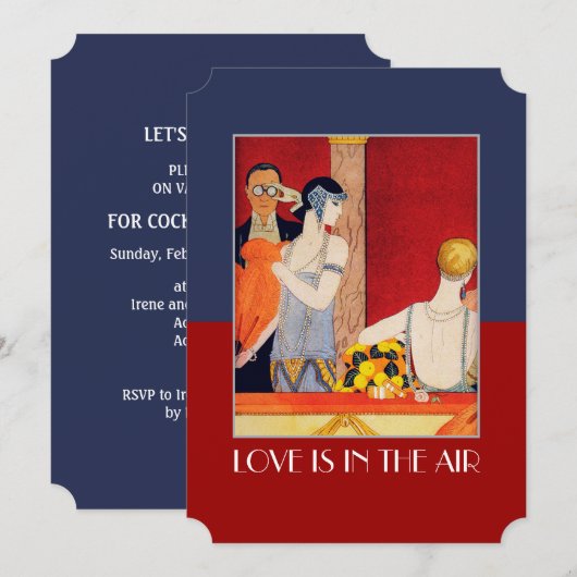 恋愛がただよっている バレンタインデーパーティーへの招待 招待状 (正面/裏面)