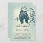 恋愛と木の枝のカップルの2組のフクロウがシャワーを浴びる 招待状 (正面/裏面)