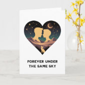 恋愛と狐のアートを描いた宇宙のラブストーリーハート カード (黄色い花)