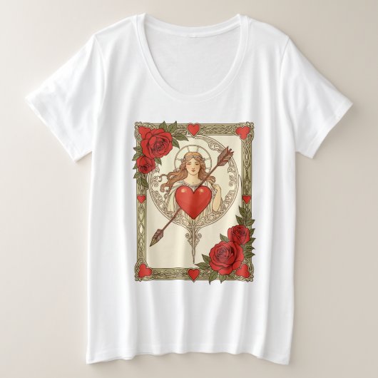 恋愛の寓意 ビンテージ アール・ヌーヴォー ロマンス プラスサイズTシャツ (デザイン正面)