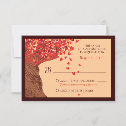 恋愛カップル 落ちるハートのオークの木 RSVP (正面)