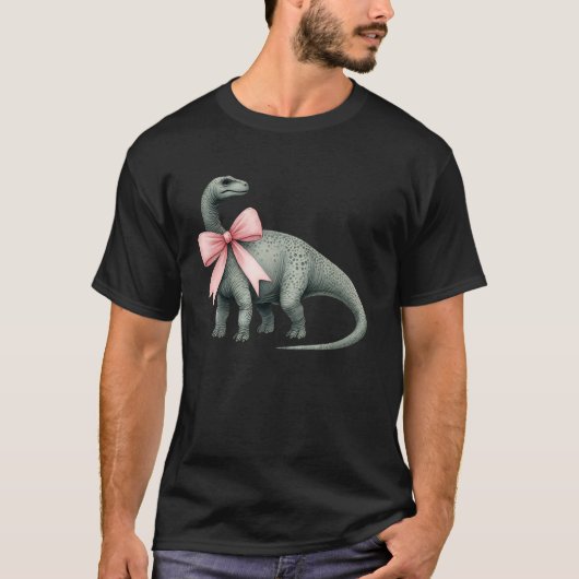 恋愛モードの弓型ブラキオサウルス恐竜ガールママ ピンク M Tシャツ (正面)