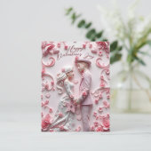 恋愛中のカップルをロマンチックなピンクのバレンタインデー ポストカード (スタンド正面)