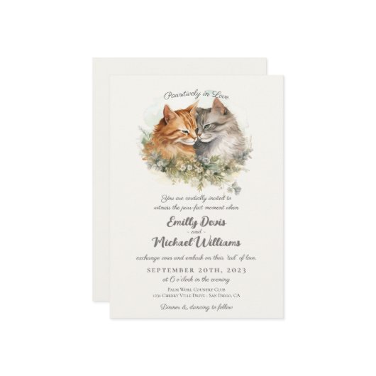 恋愛猫カップル結婚の 招待状 (正面/裏面インサイチュ)