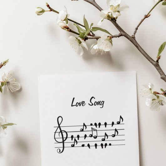 恋歌、鳥が音楽のノートの間に座って サンキューカード