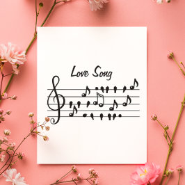 恋歌、鳥が音楽のノートの間に座って サンキューカード