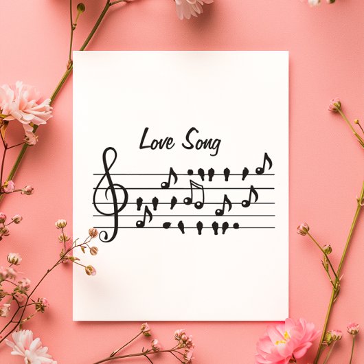 恋歌、鳥が音楽のノートの間に座って サンキューカード