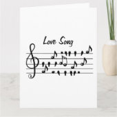 恋歌、鳥が音楽のノートの間に座って サンキューカード (正面)