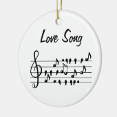 恋歌、鳥が音楽のノートの間に座って セラミックオーナメント (左)