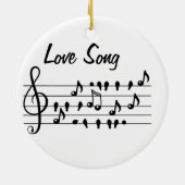 恋歌、鳥が音楽のノートの間に座って セラミックオーナメント (裏面)
