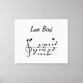 恋鳥が音符の間で歌を歌う キャンバスプリント (正面)