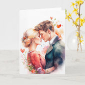 恋、ロマンス、バレンタインデーの若いカップル カード (黄色い花)