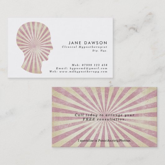 恍惚状態のピンクの日が差すことのHypnotherapistの名刺 名刺 (正面/裏面)